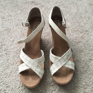TOMS Beige Linen Wedge Sandals